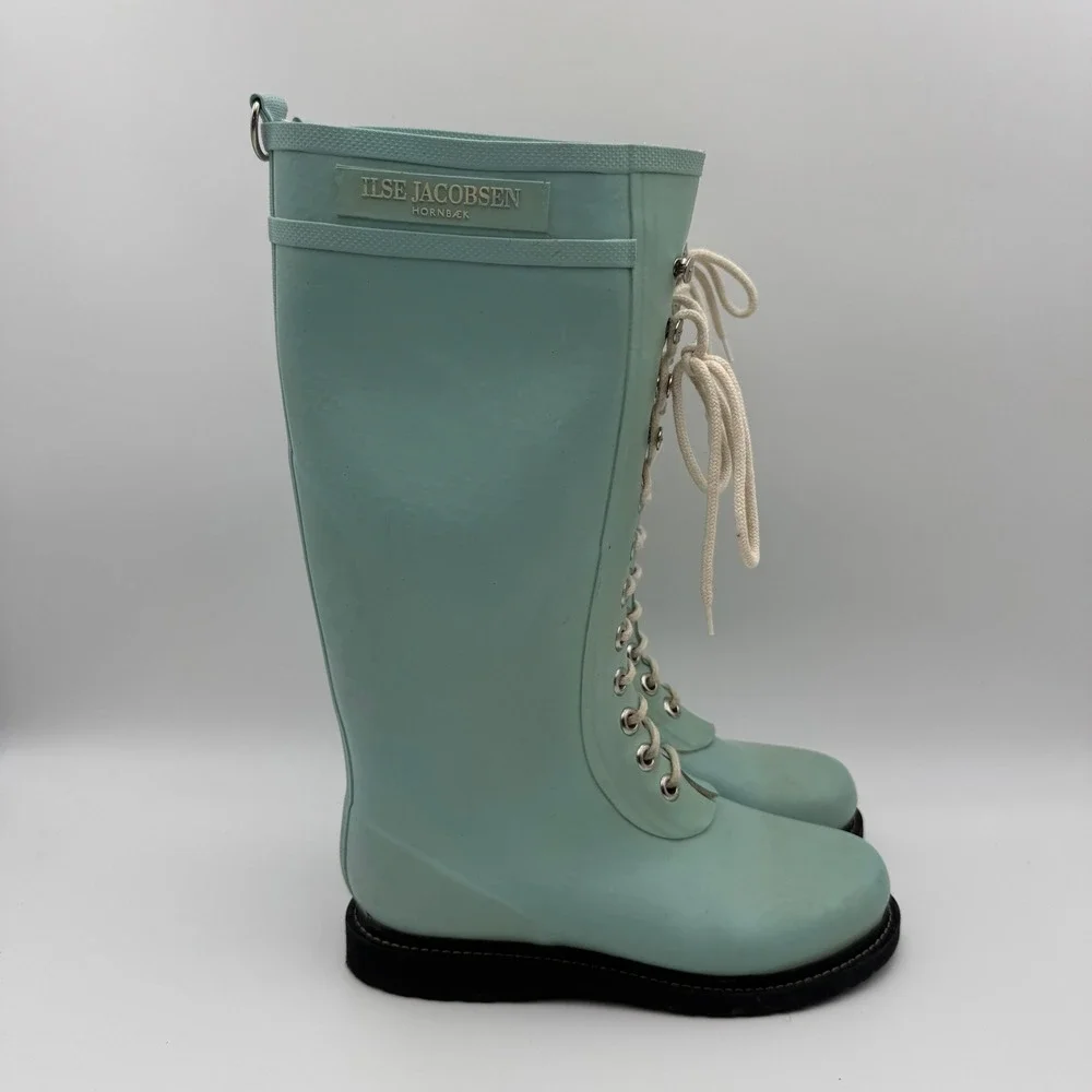 Ilse‎ Jacobsen RUB1 Lace Up Rain Boots Seafoam Green EU 39 US 8.5-9 Waterproof